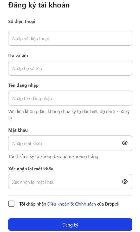 Hướng dẫn Đăng Ký Làm Đại Lý Droppii, Cộng tác viên kinh doanh không cần vốn 11 Form đăng ký làm đại lý Droppii chính thức