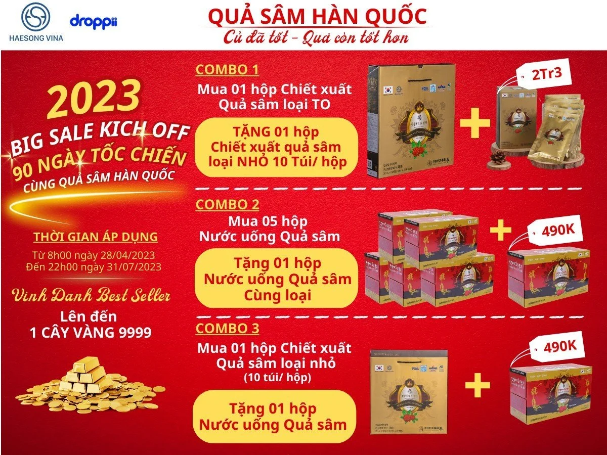 Khuyến mãi Haesong Vina: mua 1 chiết xuất tặng 1 nước quả nhân sâm 4 Khuyến mãi Chiết xuất Quả nhân sâm Hàn Quốc và Nước uống Quả nhân sâm Haesong Vina chính hãng giá tốt - Droppii