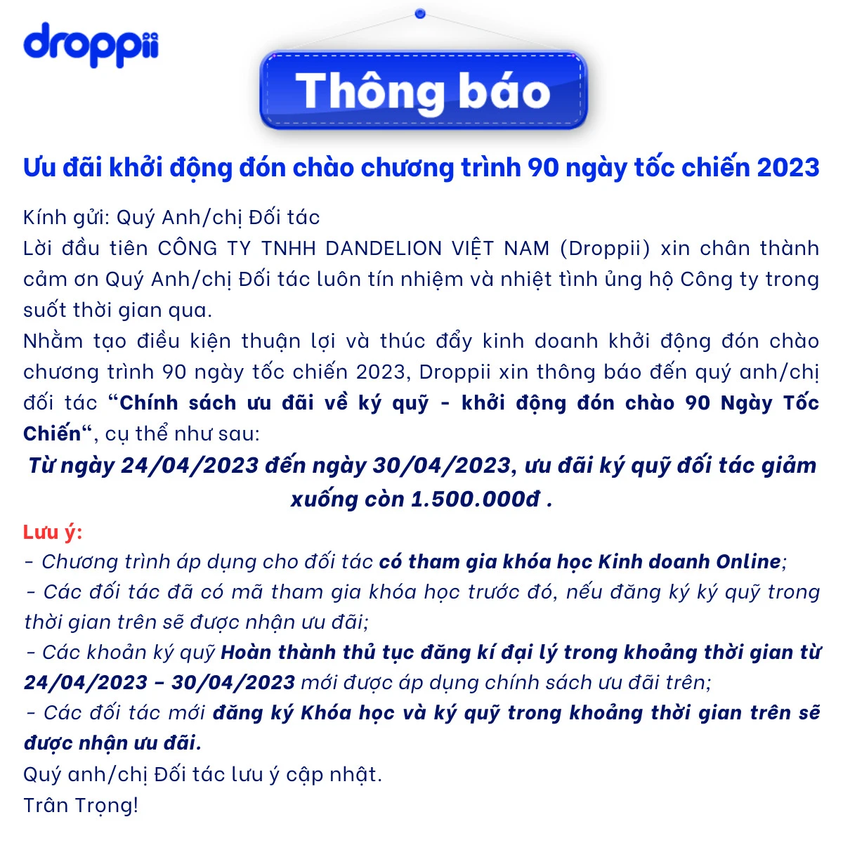 Ưu đãi ký quỹ đối tác Droppii 2023 3 Ưu đãi ký quỹ đối tác Droppii tháng 4.2023 - Droppiishops