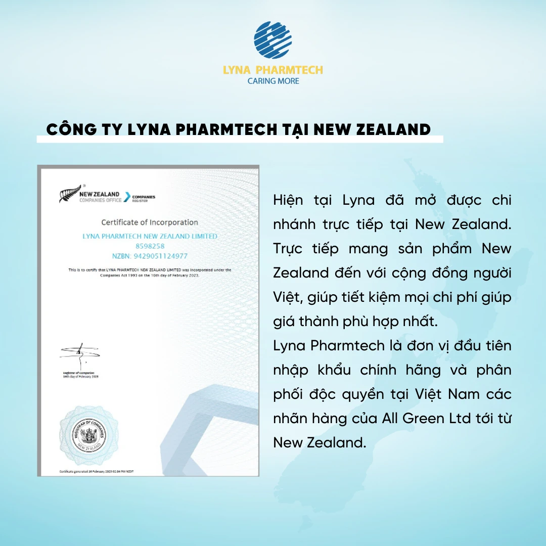 Về công ty Lyna Pharmtech - Công ty All Green Limited - Kiwi Golden Kiwi 18 Công ty Lyna Pharmtech tại New Zealand